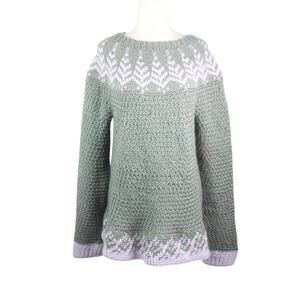 Vintage Grey and Lavender Fair Isle Hand Knit Sweater L